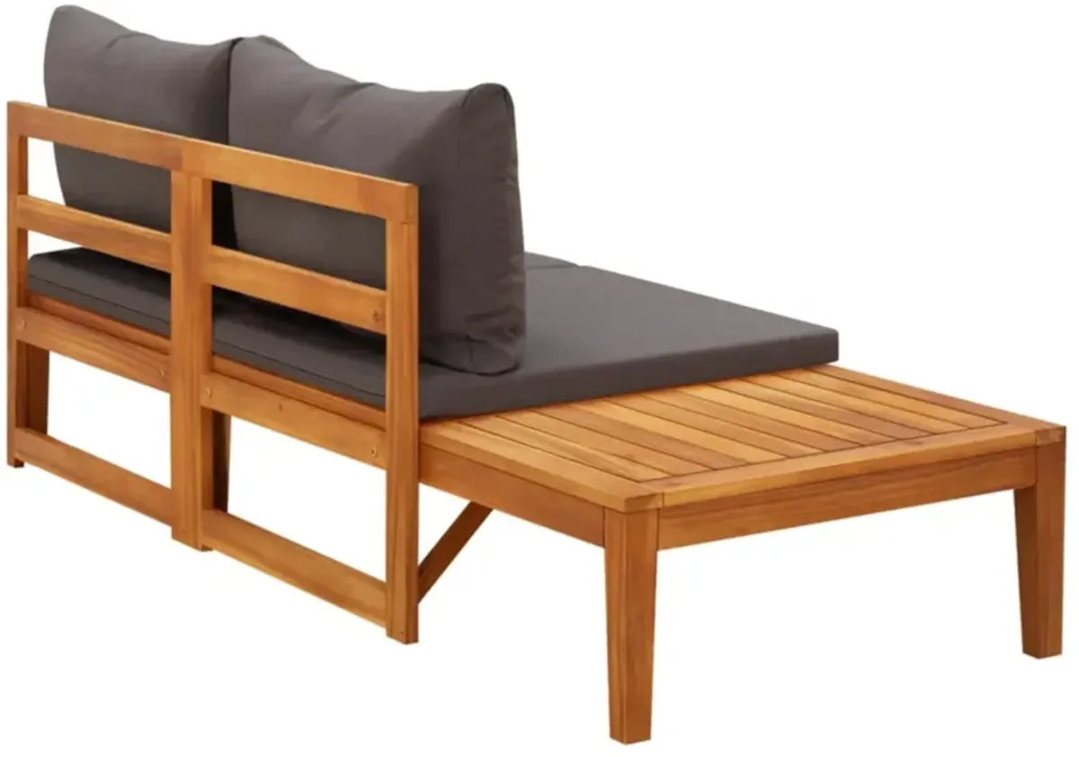 vidaXL Solid Acacia Wood Patio Bench with Adjustable Table - Dark Gray Cushions Included - Versatile, Durable Outdoor Furniture with Unique Design