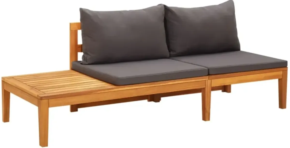 vidaXL Solid Acacia Wood Patio Bench with Adjustable Table - Dark Gray Cushions Included - Versatile, Durable Outdoor Furniture with Unique Design