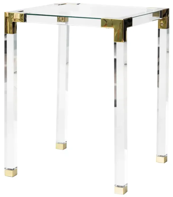 Square Acrylic Gold Metal Modern Tempered Glass End Side Table