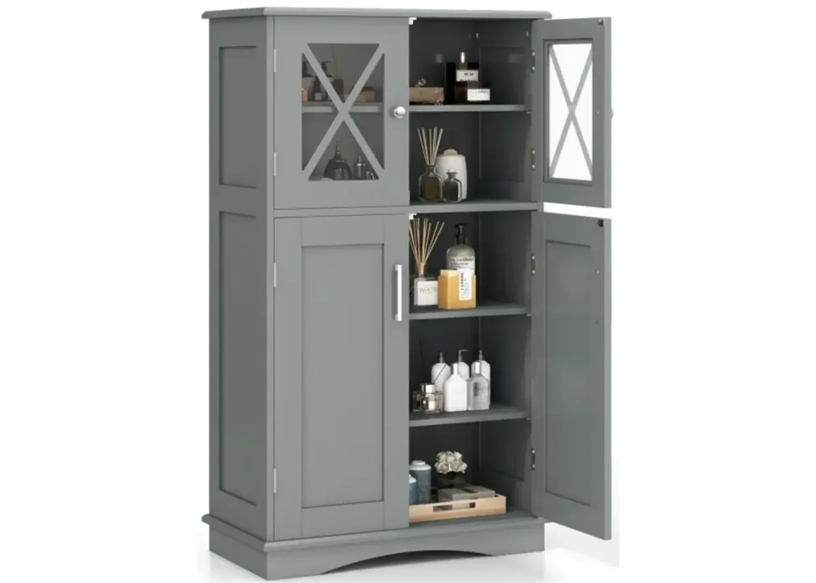 Hivvago 4 Doors Freeestanding Bathroom Floor Cabinet with Adjustable Shelves