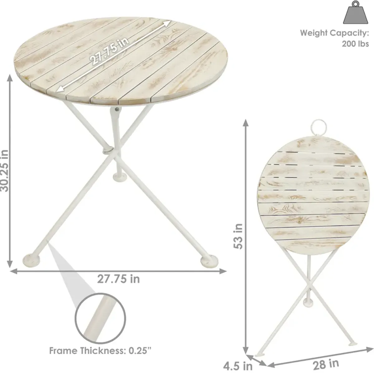 Sunnydaze 28 in French Country Chestnut Round Patio Bistro Dining Table