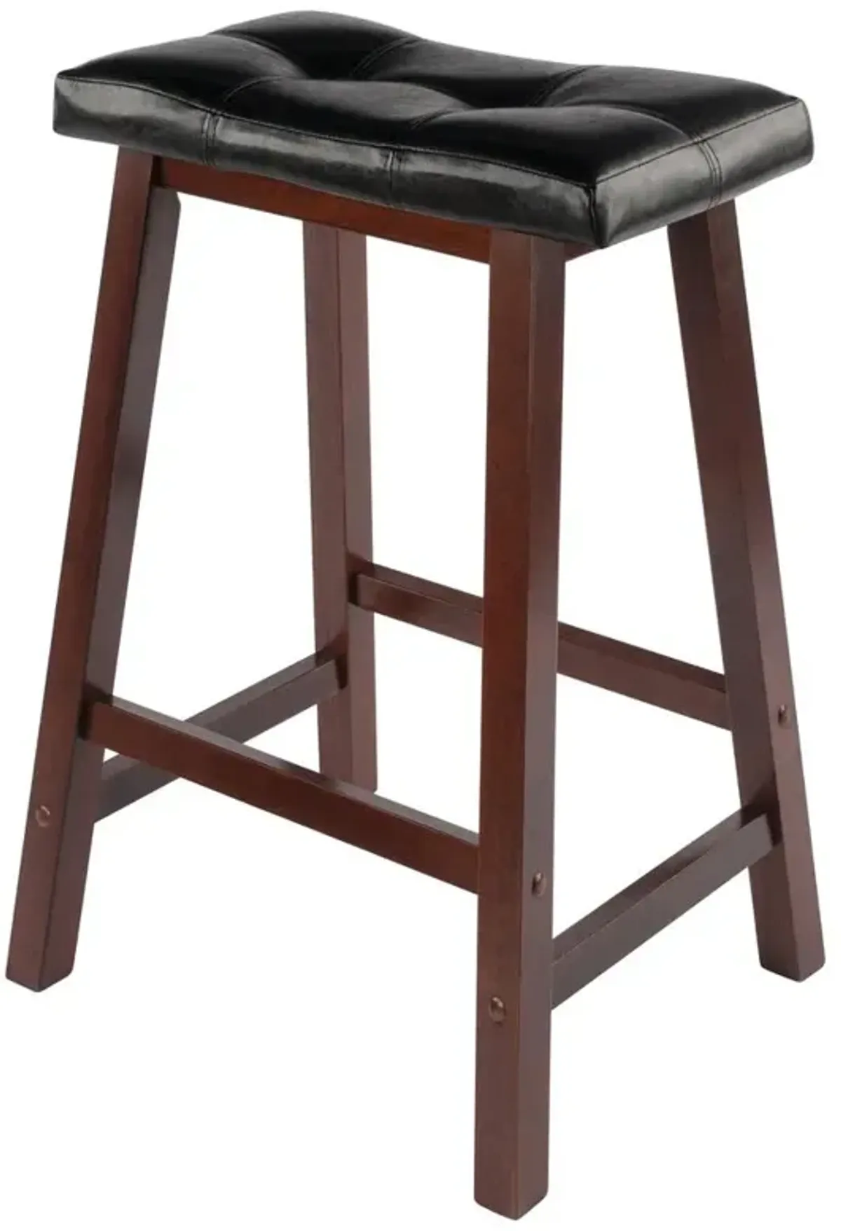 Mona 24" Cushion Saddle Seat Stool, Black Faux Leather, Wood Legs, RTA