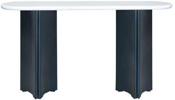 Clihome Narrow Console Table, Entryway Table with Oval Marble Top, Rustic Sofa Table with Curved Legs, Hallway Accent Table for Entrance and Living Room (Natural+White)