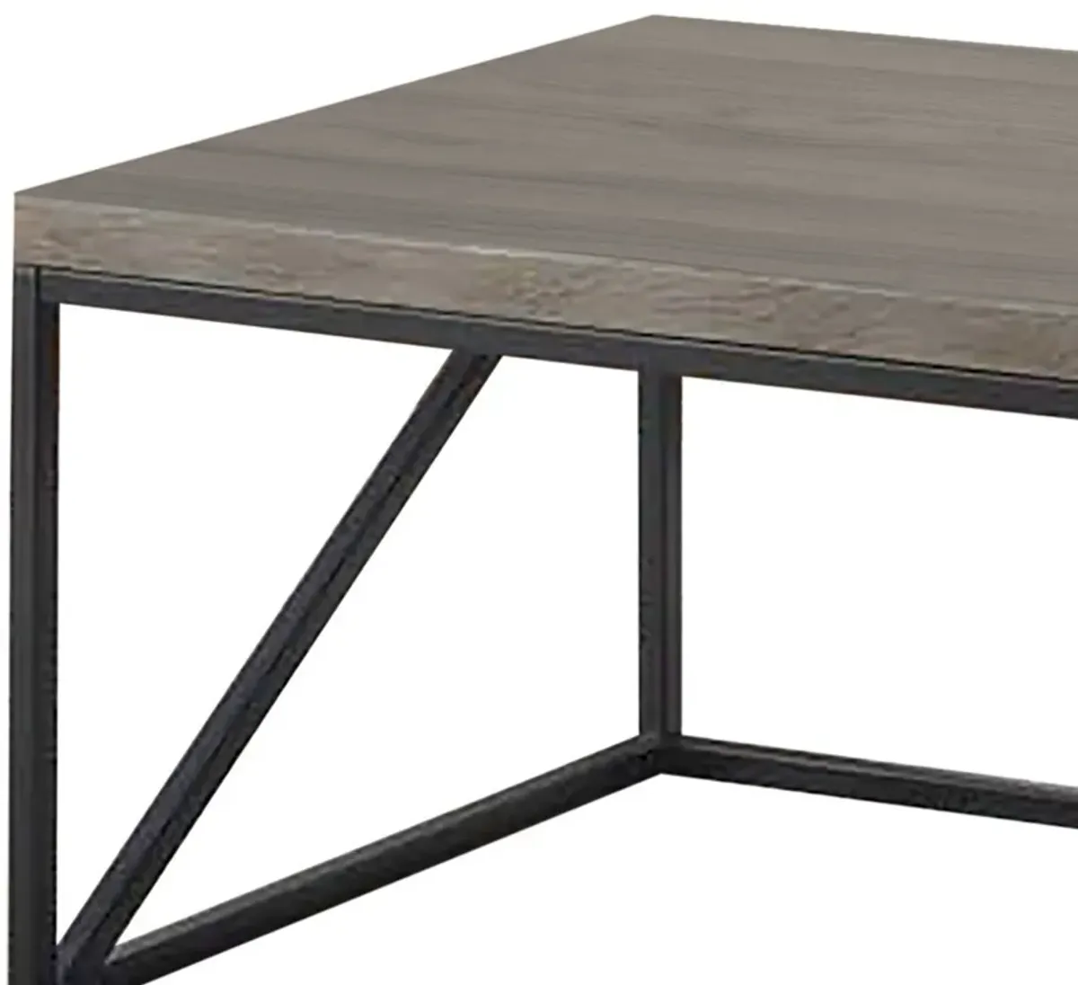 Industrial Style Minimal Coffee Table With Wooden Top And Metallic Base, Gray-Benzara