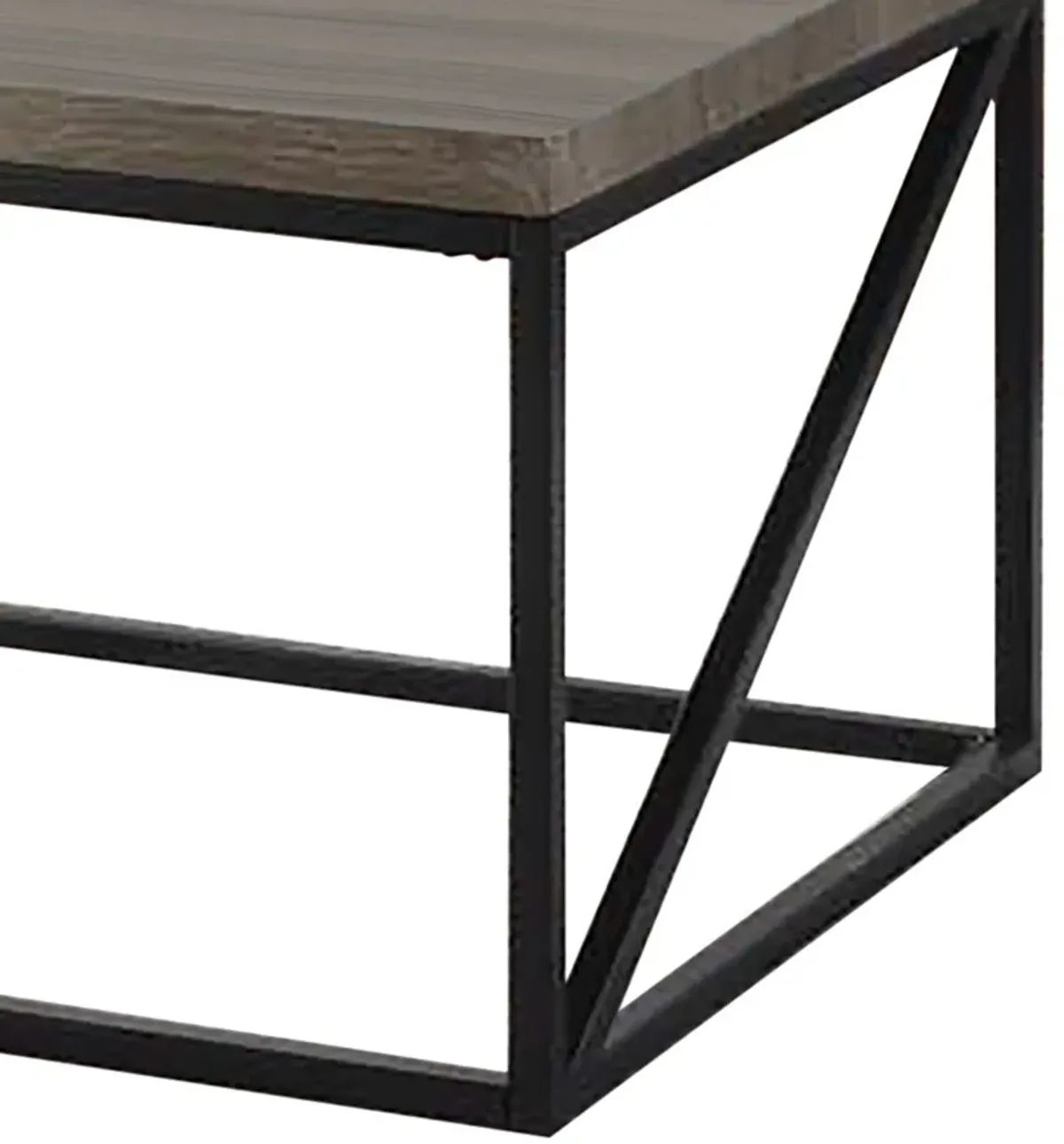 Industrial Style Minimal Coffee Table With Wooden Top And Metallic Base, Gray-Benzara