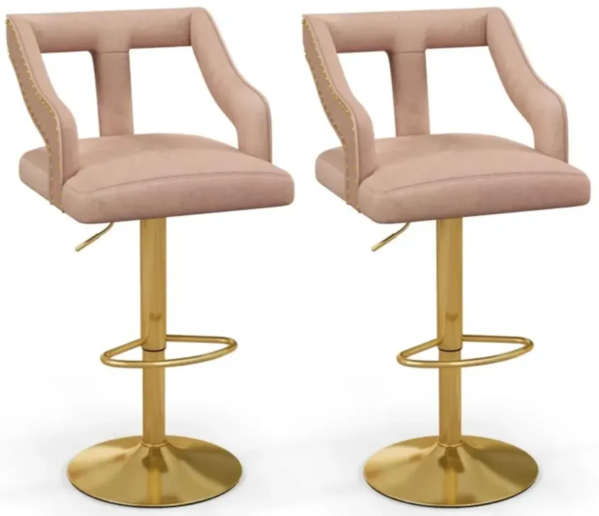 Hivvago Set of 2 Bar Chairs with Footrest and 2-Layer Electroplated Metal Base