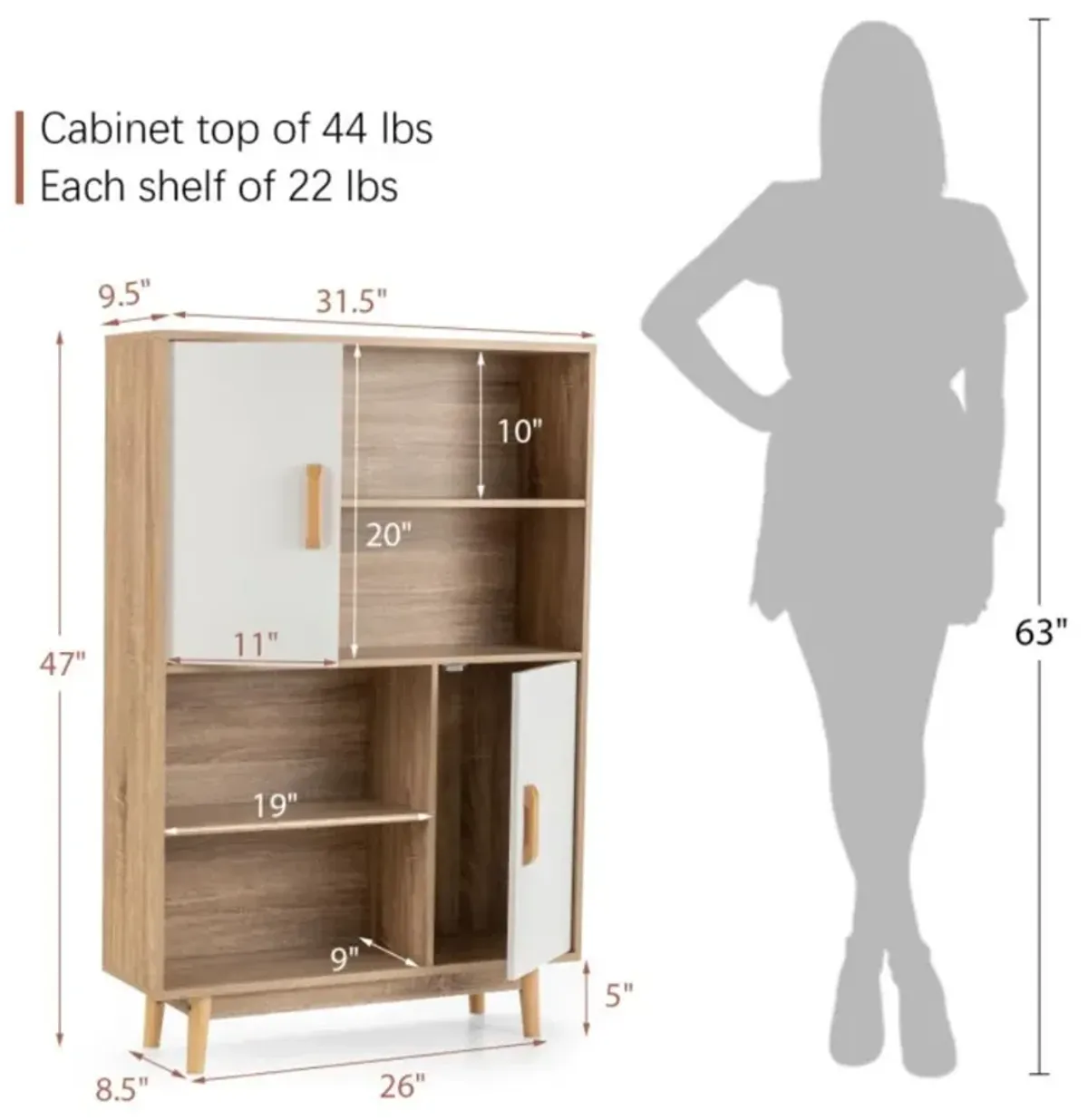 Hivvago Sideboard Storage Cabinet with Door Shelf