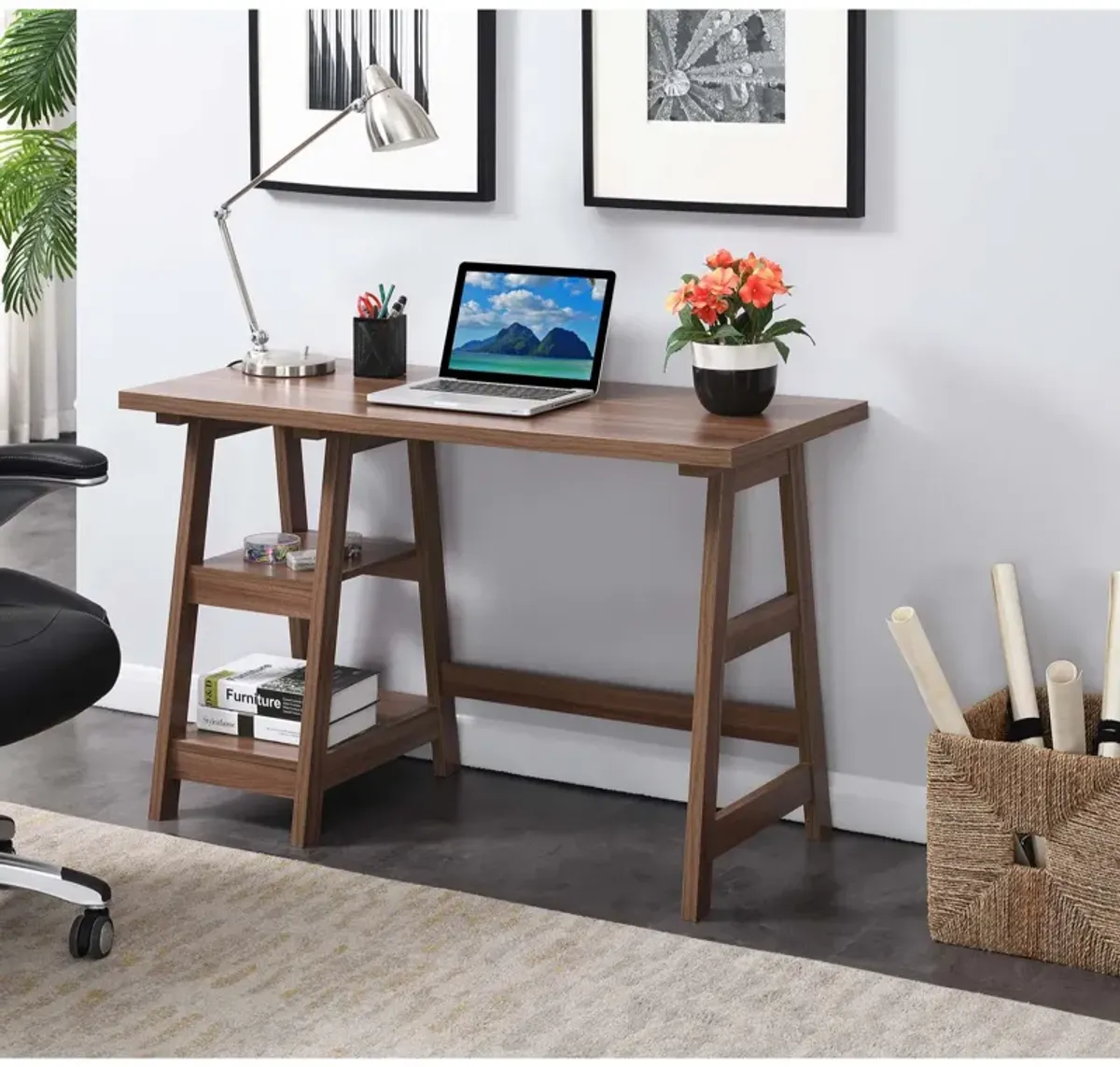 Convenience Concepts Designs2Go Trestle Desk with Shelves