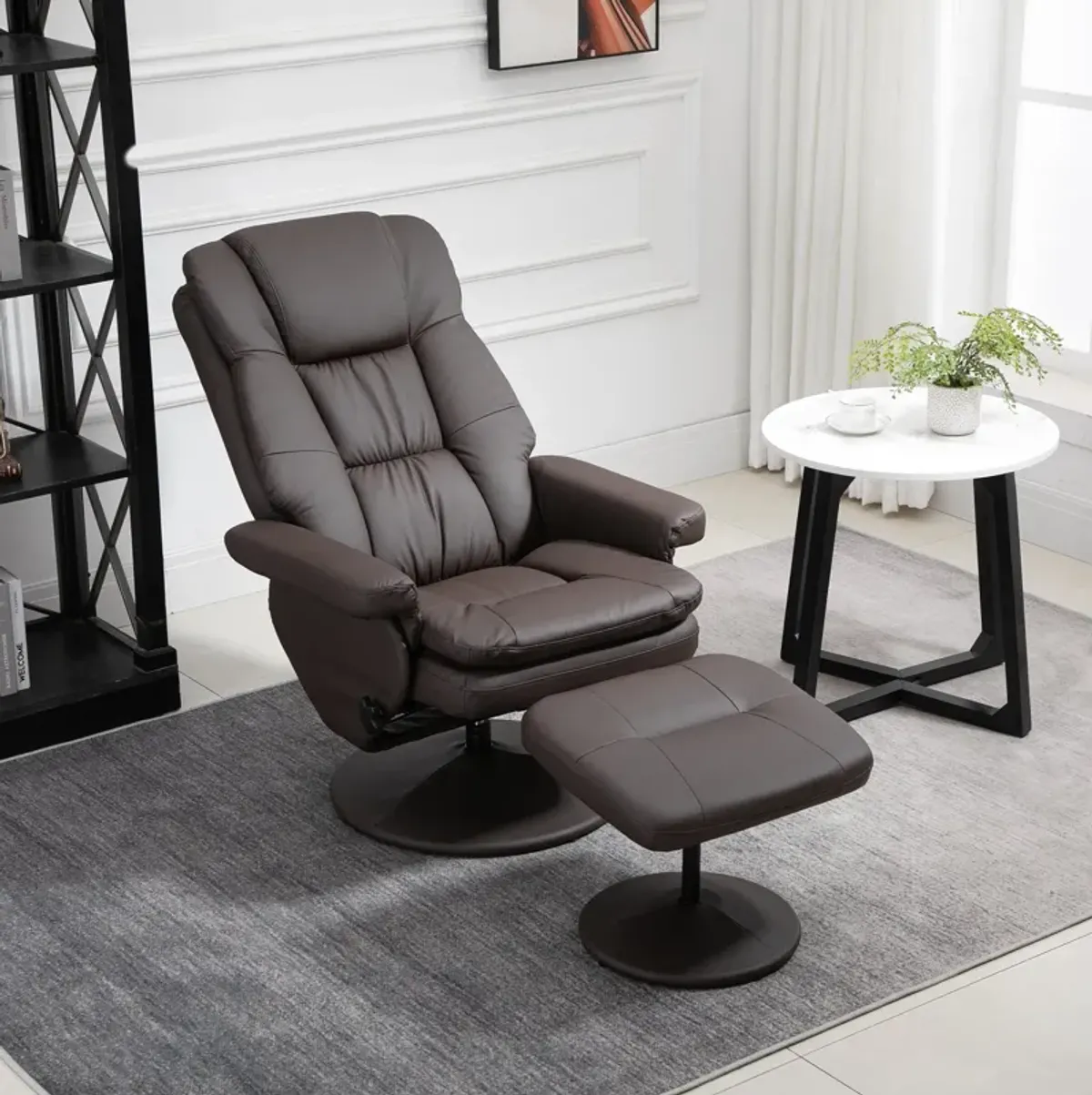 Brown Living Room Set: Swivel Recliner Chair with Ottoman