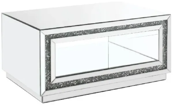 Coffee Table with Rectangular Top and Faux Diamond Inlay, Silver-Benzara