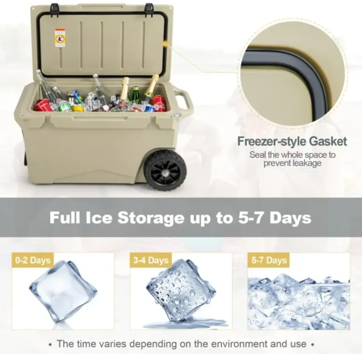 Hivvago 75 Quart Portable Cooler Rotomolded Ice Chest with Handles and Wheels