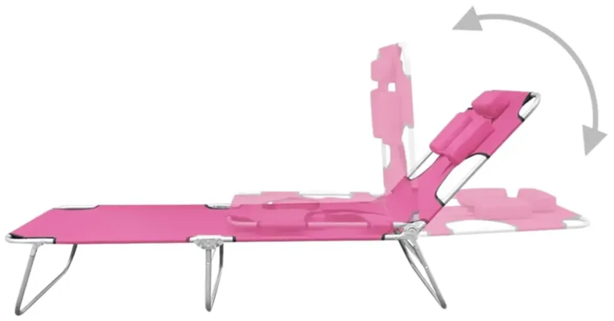 vidaXL Folding Sun Lounger with Head Cushion - Modern Style, Powder-Coated Steel, Adjustable Backrest, Portable and Storage-Friendly - Magento Pink