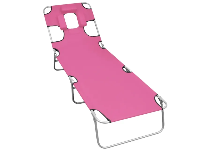 vidaXL Folding Sun Lounger with Head Cushion - Modern Style, Powder-Coated Steel, Adjustable Backrest, Portable and Storage-Friendly - Magento Pink