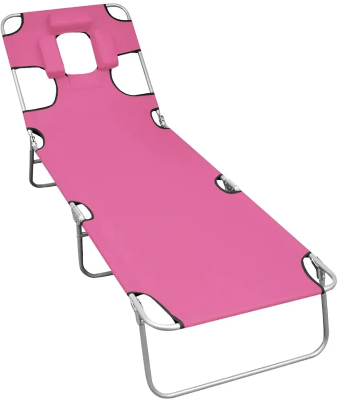 vidaXL Folding Sun Lounger with Head Cushion - Modern Style, Powder-Coated Steel, Adjustable Backrest, Portable and Storage-Friendly - Magento Pink