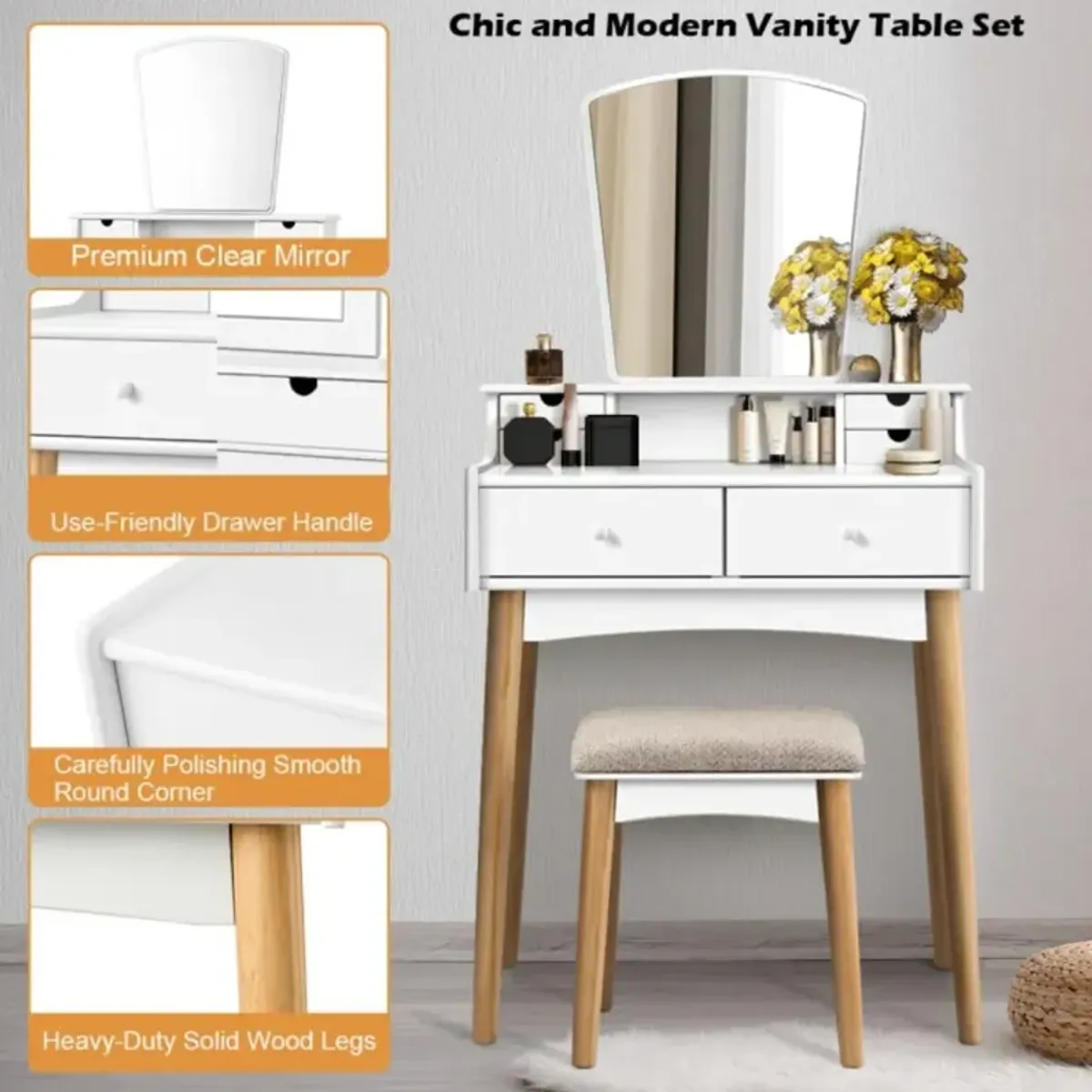 Hivvago Makeup Vanity Set with 6 Drawers and Unique Shape Mirror