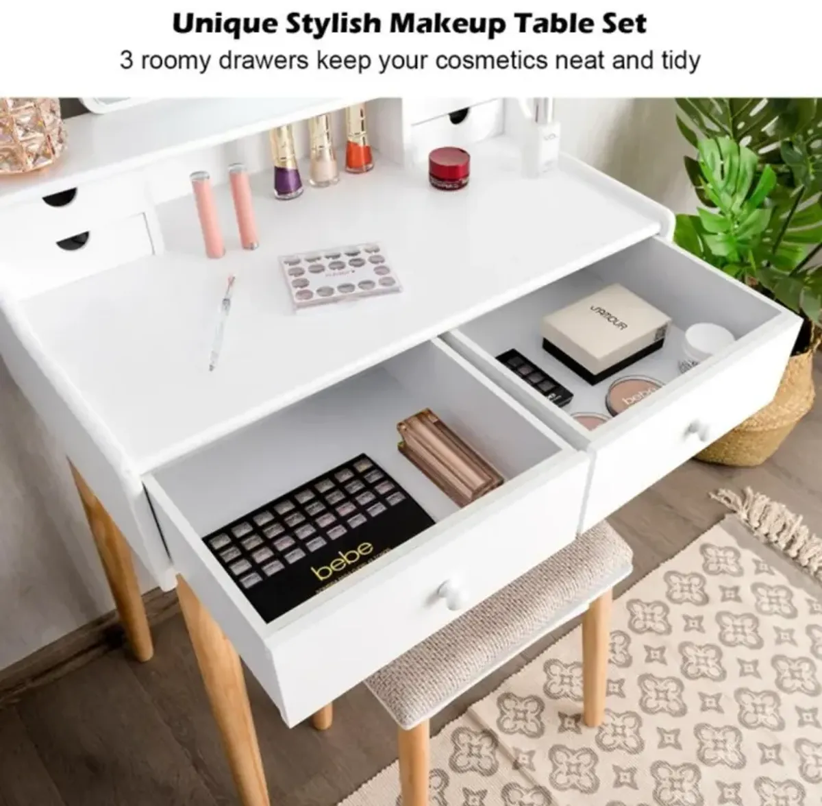 Hivvago Makeup Vanity Set with 6 Drawers and Unique Shape Mirror