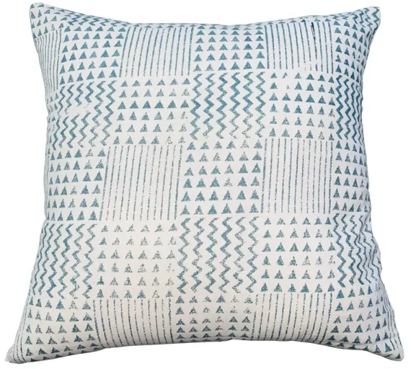 18 x 18 Handcrafted Square Cotton Accent Throw Pillows, Aztec Minimalistic Print, Set of 2, Blue, White-Benzara