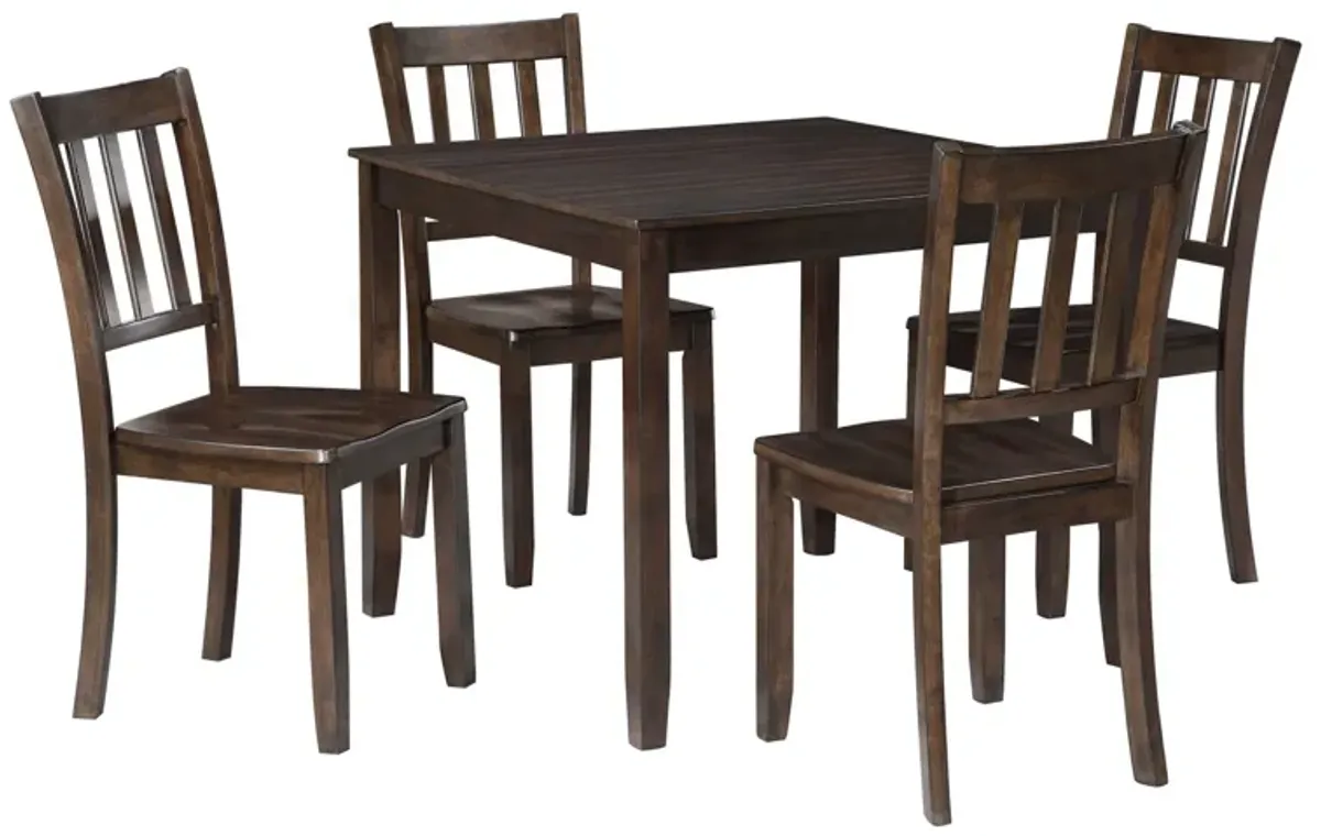 5 Piece Dining Table and Chairs Set, Rectangular, Slatted, Cherry Brown - Benzara