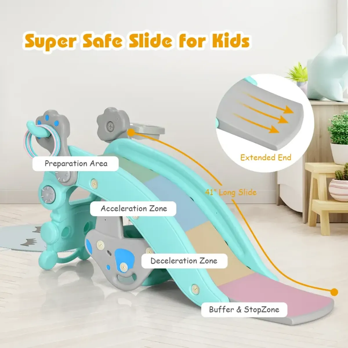 4-in-1 Rocking Horse and Slide Set for Kids-Blue