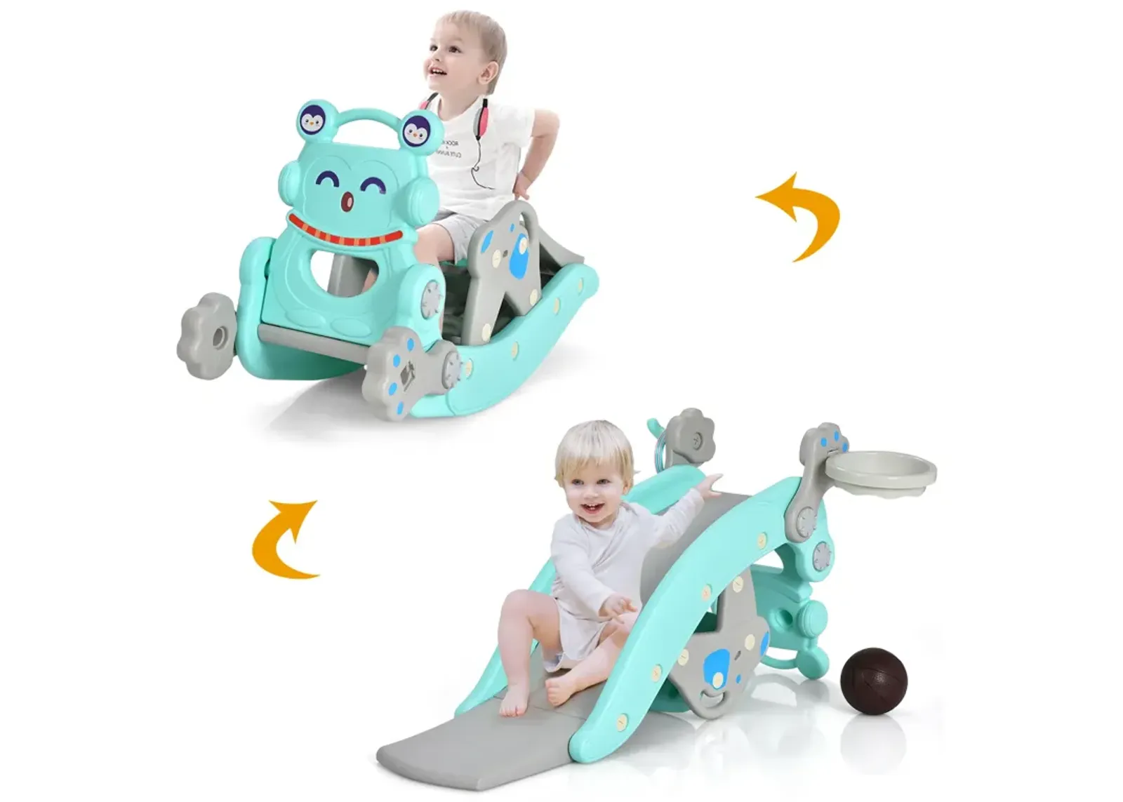 4-in-1 Rocking Horse and Slide Set for Kids-Blue