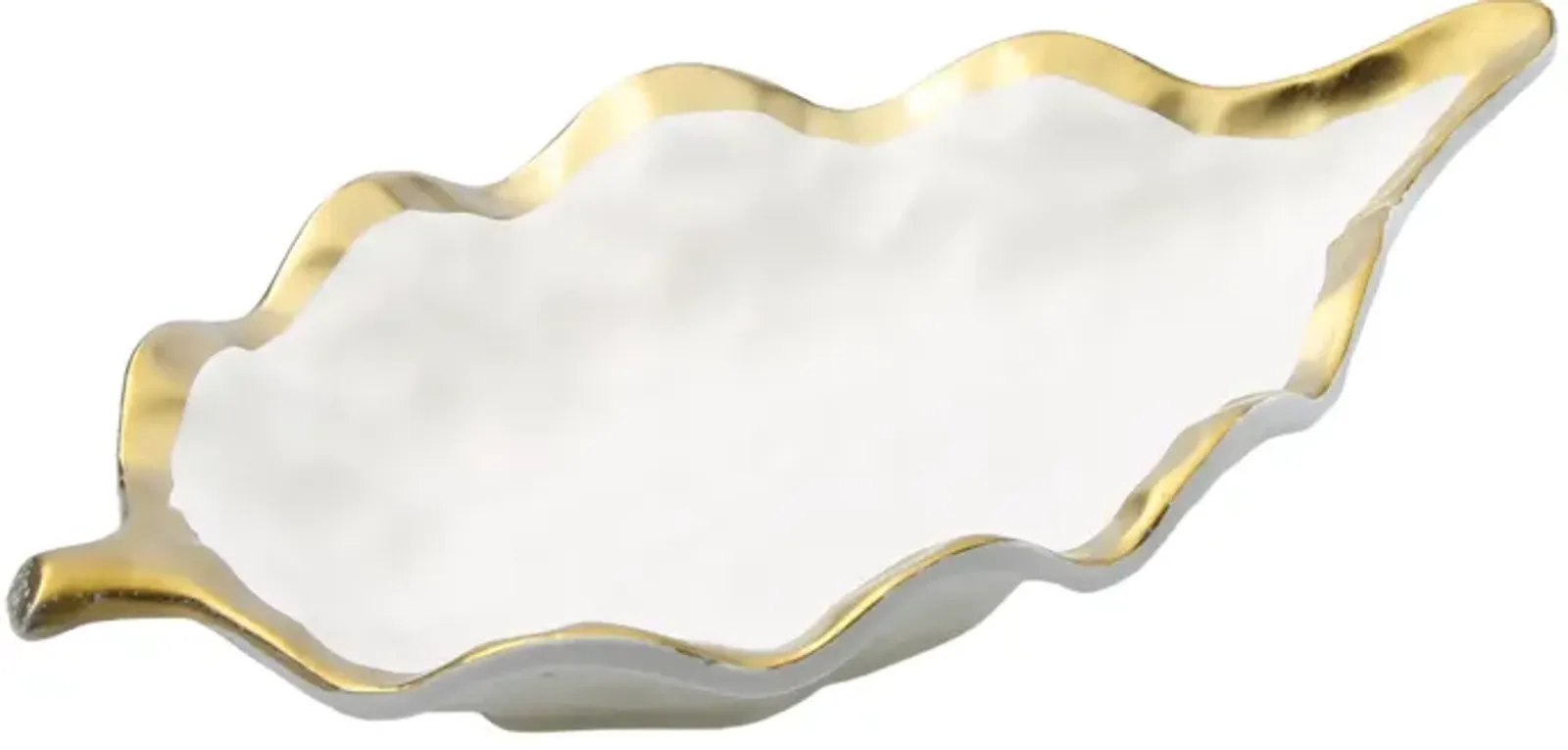 White Porcelain Leaf Dish Bowl with Gold Rim