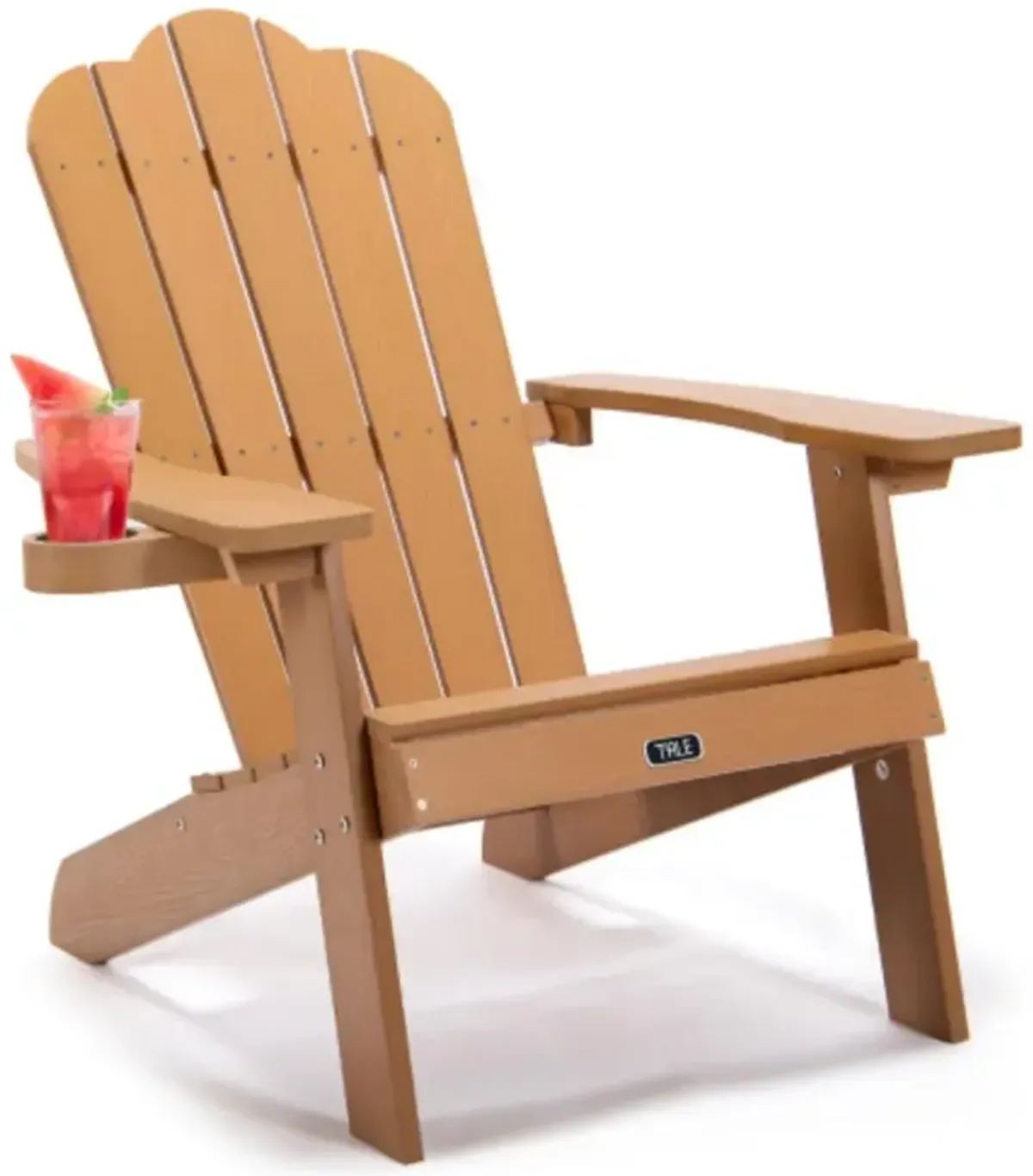 Adirondack Chair Backyard Outdoor Furniture Painted Seating with Cup Holder All-Weather and Fade-Resistant Plastic Wood for Lawn Patio Deck Garden Porch Lawn Furniture Chairs Brown