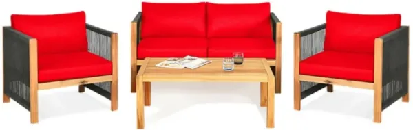 Hivvago 4 Pieces Acacia Wood Outdoor Patio Furniture Set with Cushions