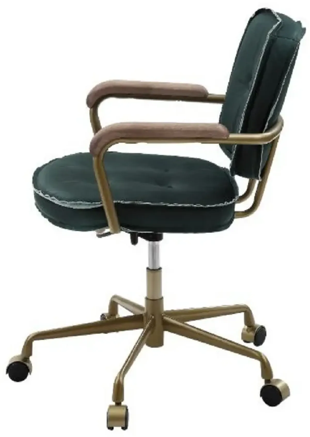 Office Chair with Leather Seat and Button Tufted Back, Green-Benzara