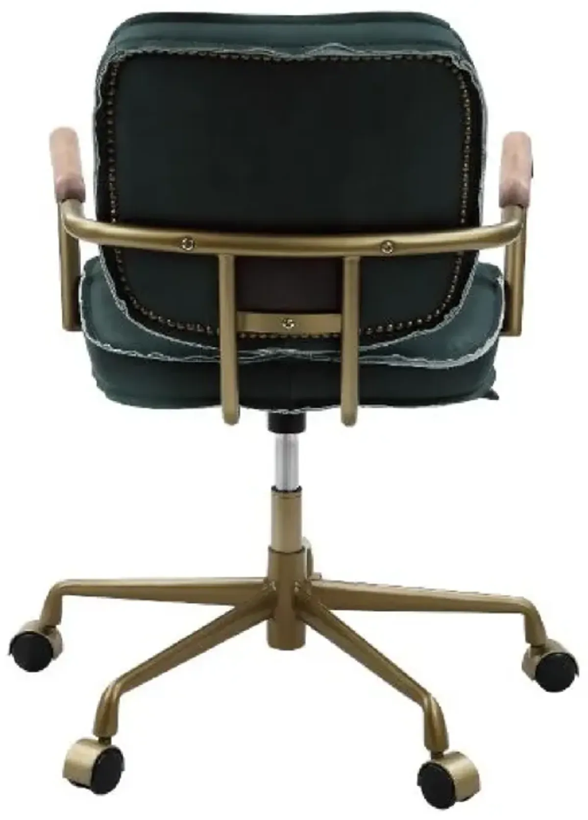 Office Chair with Leather Seat and Button Tufted Back, Green-Benzara