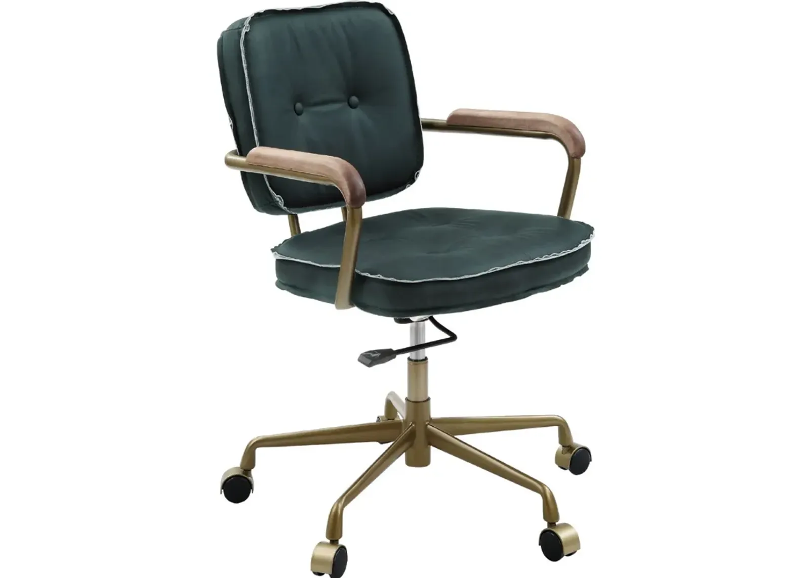 Office Chair with Leather Seat and Button Tufted Back, Green-Benzara