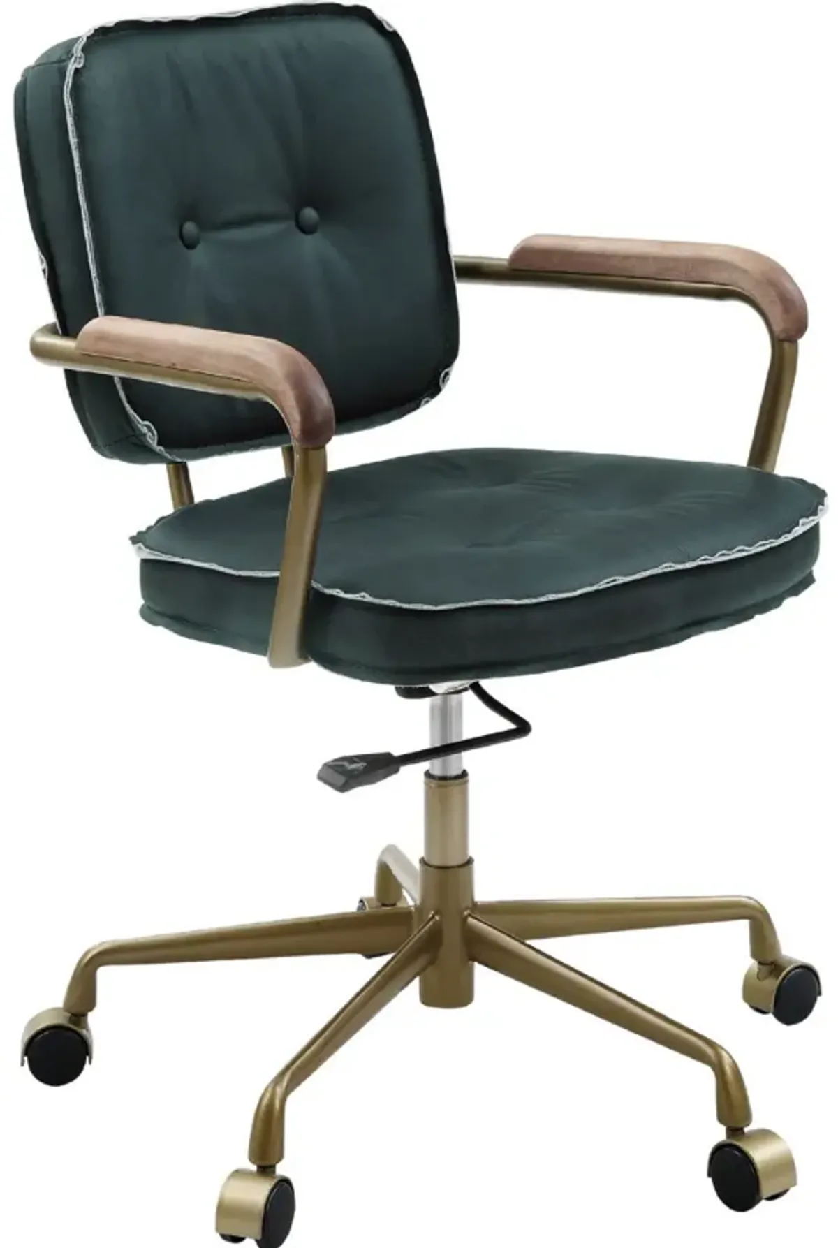 Office Chair with Leather Seat and Button Tufted Back, Green-Benzara