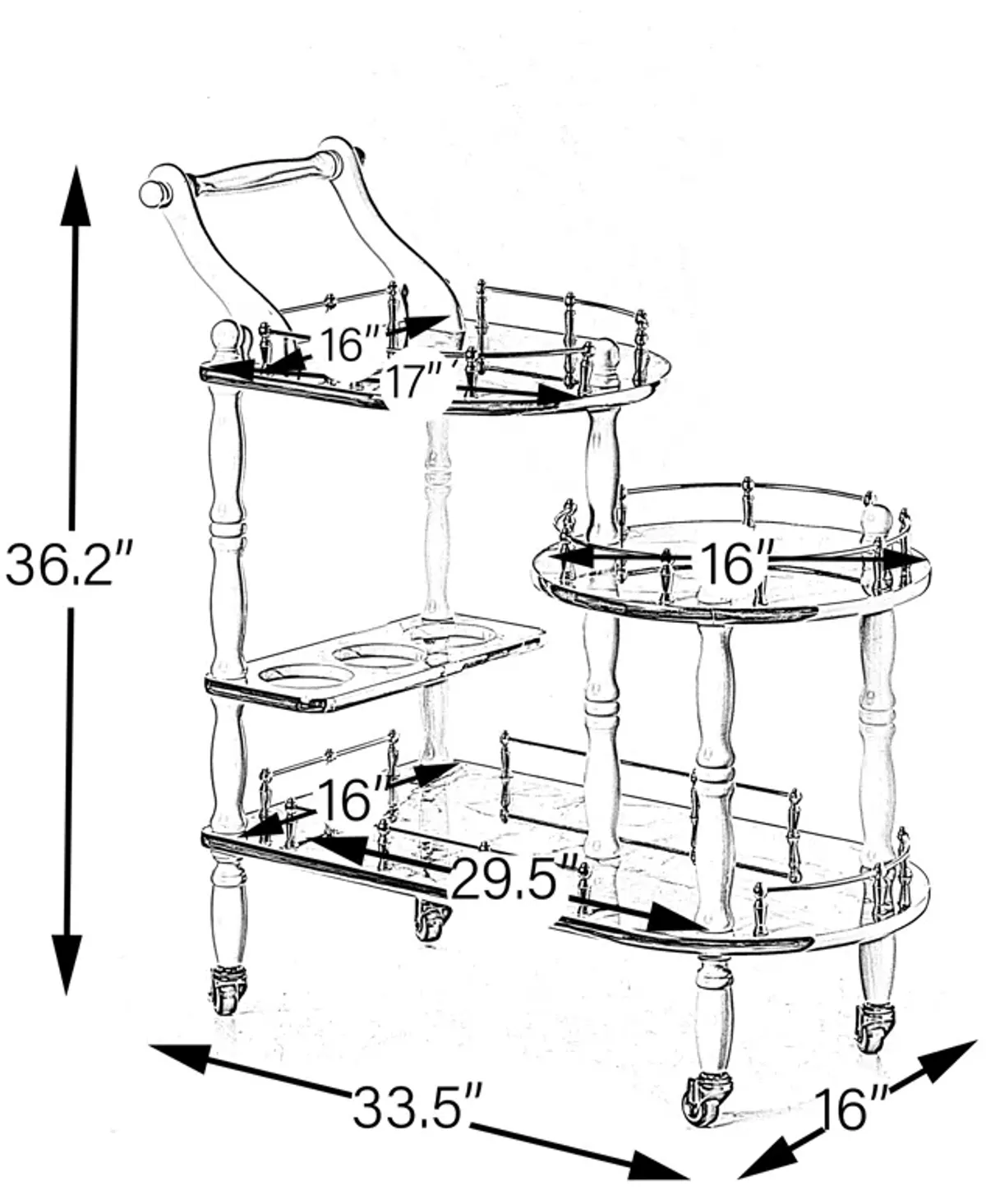 Serving Bar Cart Tea Trolley, 3 Tier Shelves on Rolling Wheels, Mobile Liquor Bar for Wine Beverage Dinner Party, Kitchen Storage Island Coffee Cabinet for Dining Living Room, Wood, Brown