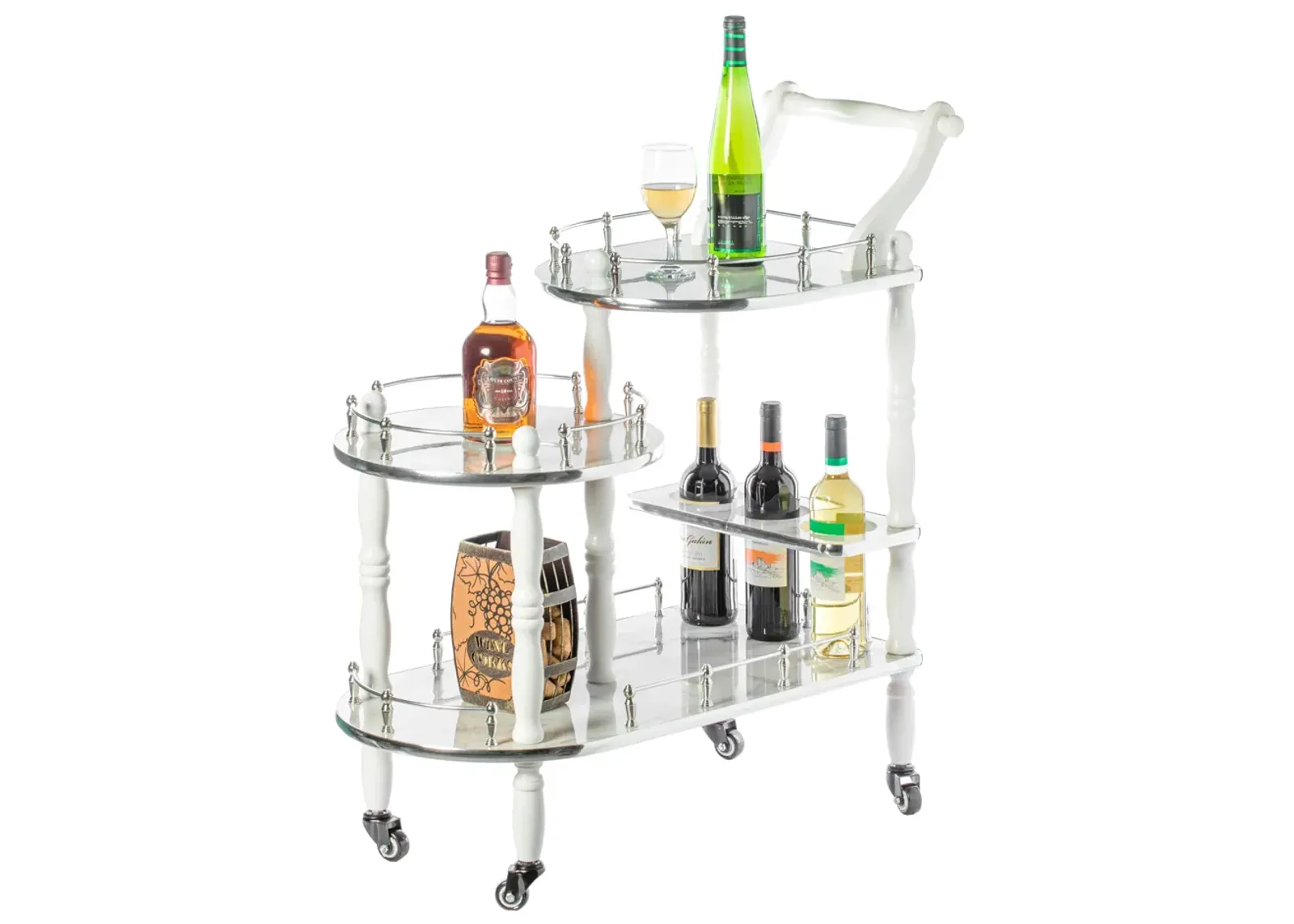 Serving Bar Cart Tea Trolley, 3 Tier Shelves on Rolling Wheels, Mobile Liquor Bar for Wine Beverage Dinner Party, Kitchen Storage Island Coffee Cabinet for Dining Living Room, Wood, Brown