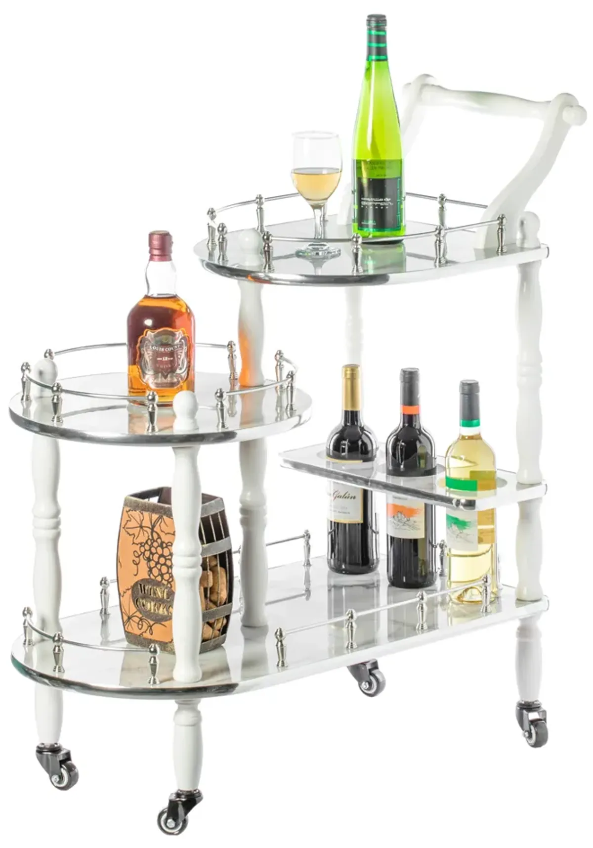 Serving Bar Cart Tea Trolley, 3 Tier Shelves on Rolling Wheels, Mobile Liquor Bar for Wine Beverage Dinner Party, Kitchen Storage Island Coffee Cabinet for Dining Living Room, Wood, Brown