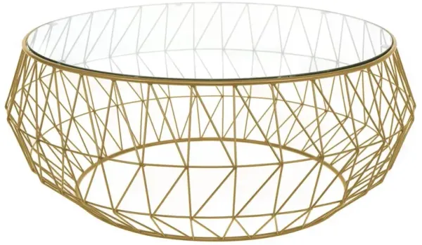 LeisureMod Malibu Modern Round Glass Top Coffee Table With Metal Base