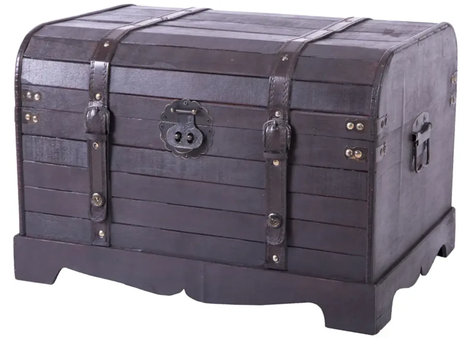 Antique Style Black Wooden Steamer Trunk, Coffee Table