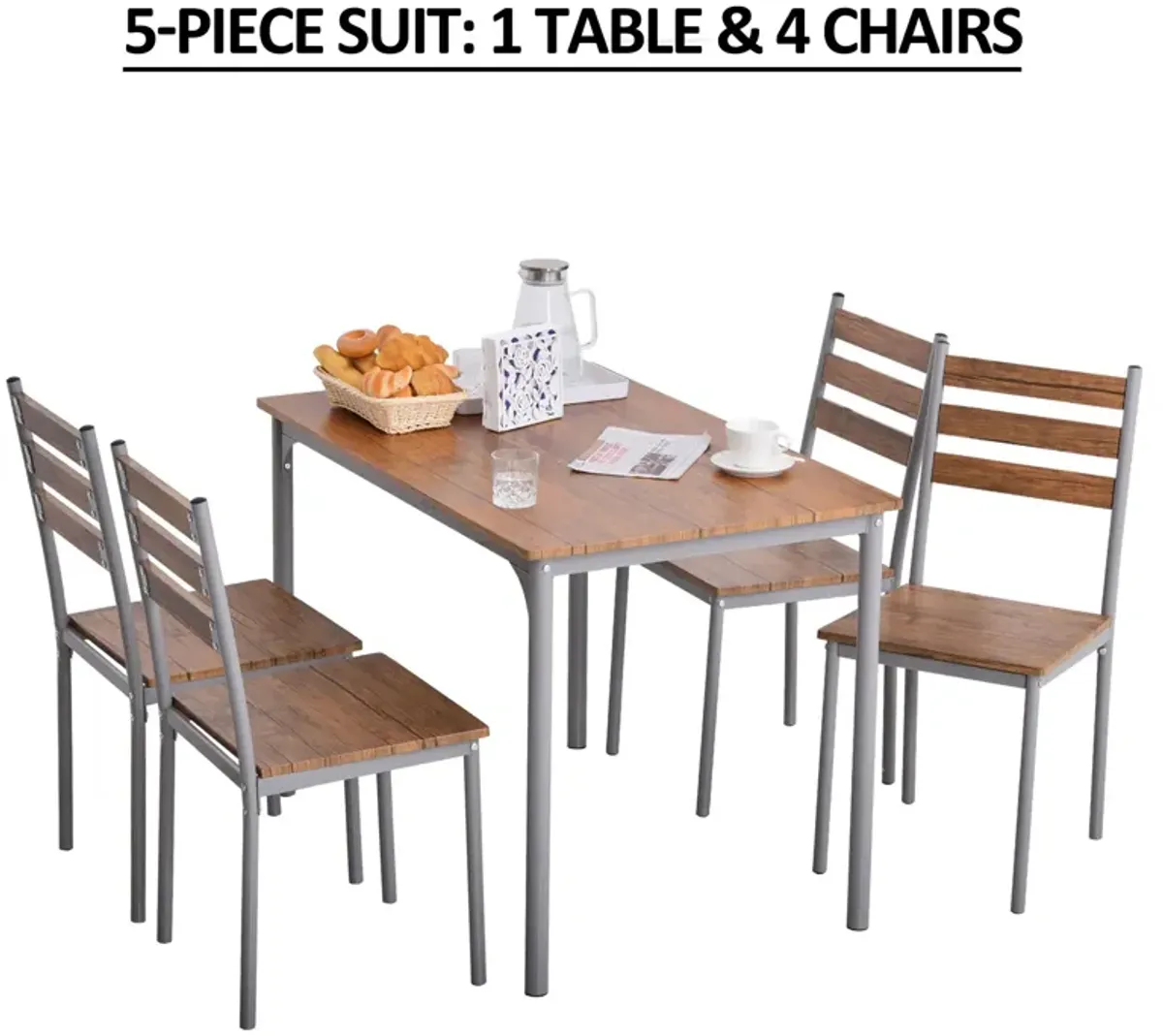 Brown Outdoor Dining: 5-Piece Wooden Counter Height Table Set