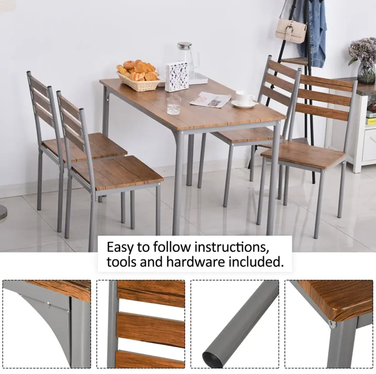 Brown Outdoor Dining: 5-Piece Wooden Counter Height Table Set