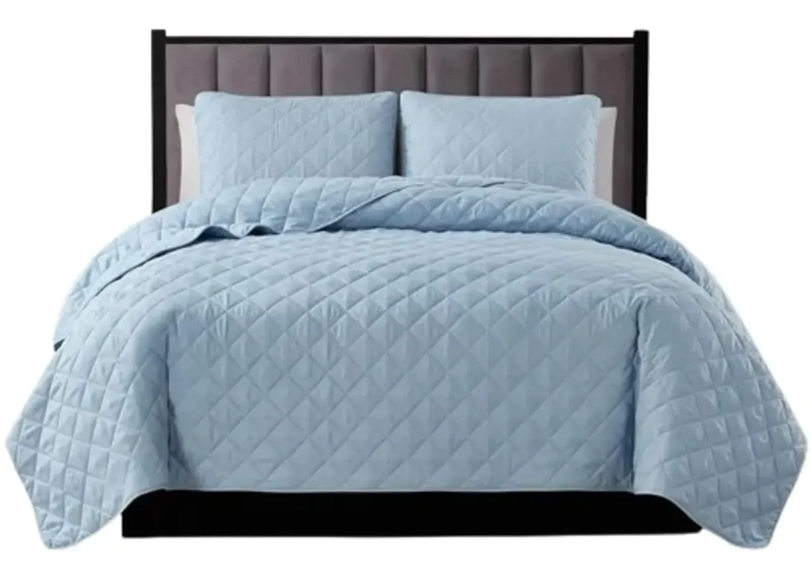 Hivvago King/CAL King 3 Piece Light Blue Microfiber Reversible Diamond Quilt Set