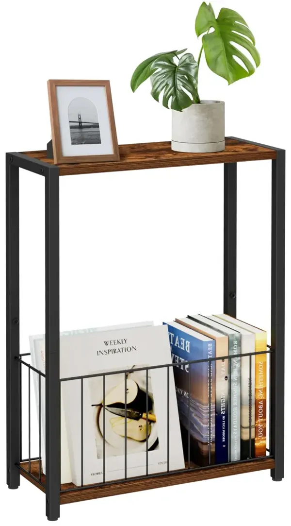Homleke Narrow Side Table with Magazine Holder, Skinny End Table Perfect for Small Spaces, Space-Saving Design for Living Room,