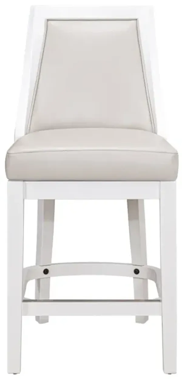 Hivvago 26 Inch Gray And White Faux Leather And Solid Wood Counter Height Swivel Bar Chair