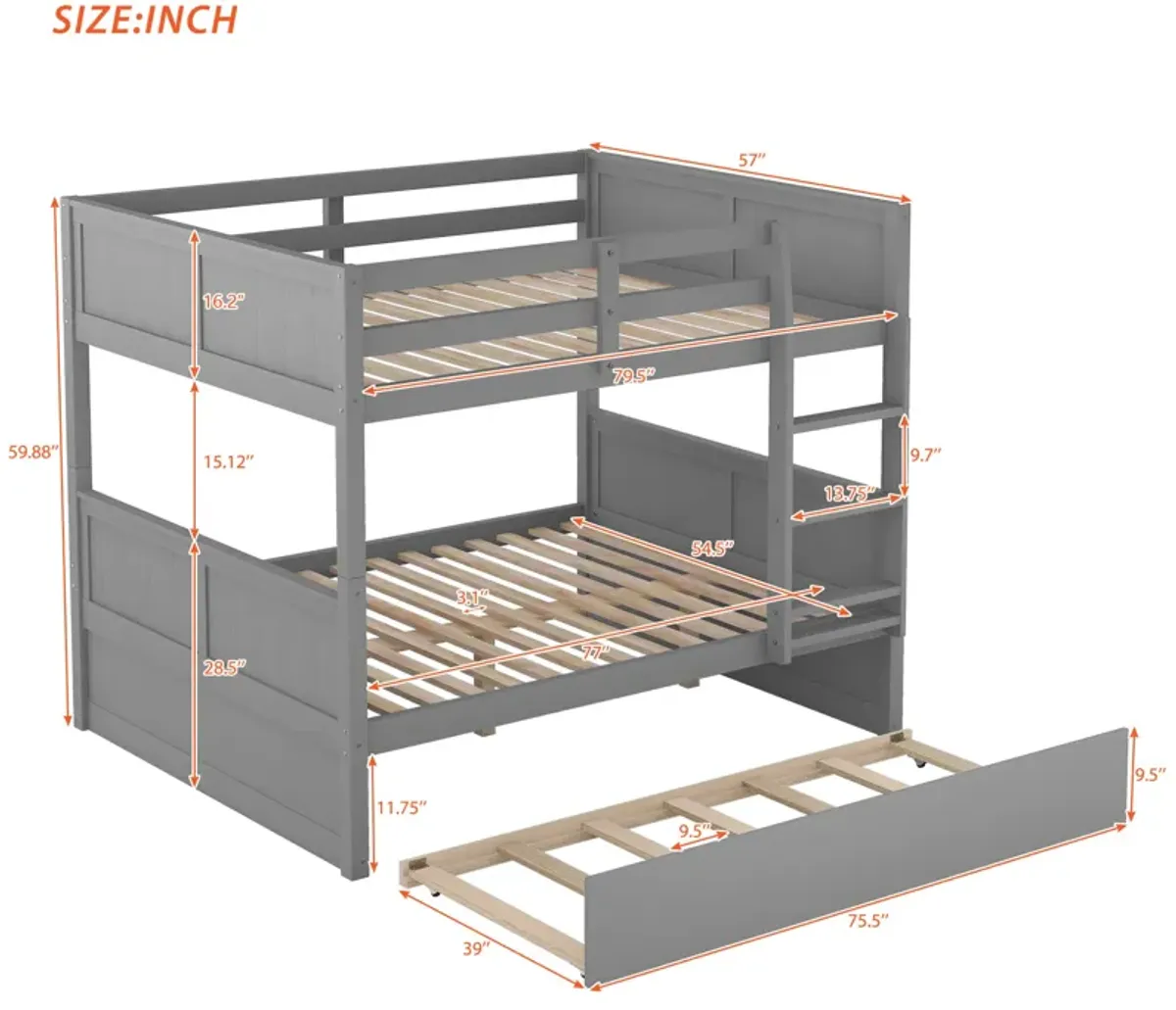 Merax Modern Solid Bunk Bed with Trundle