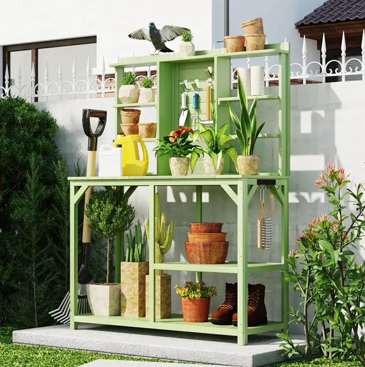 Merax Outdoor Potting Bench with 6-Tier Shelves