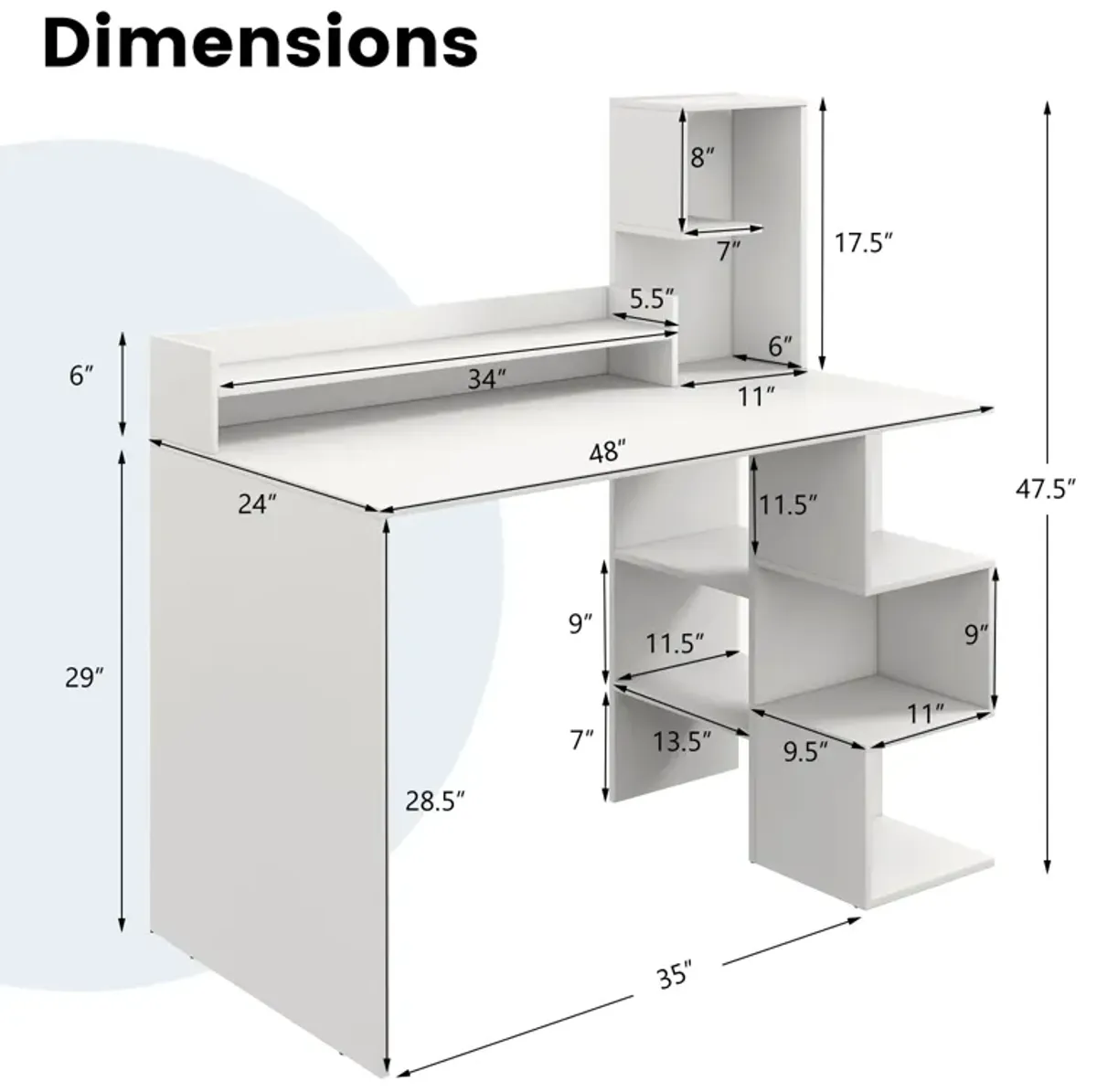 Modern Computer Desk with Storage Bookshelf and Hutch for Home Office