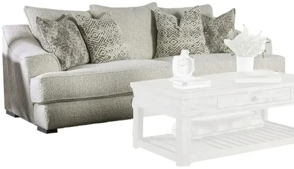 Syma Sofa, Ivory Boucle, 4 Throw Pillows, Sloped Track Arms, 102 Inch - Benzara