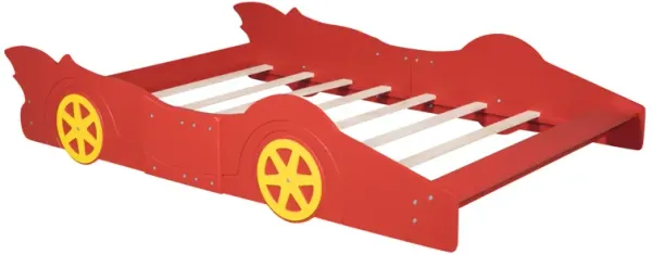Full Size Race Car-Shaped Platform Bed with Wheels