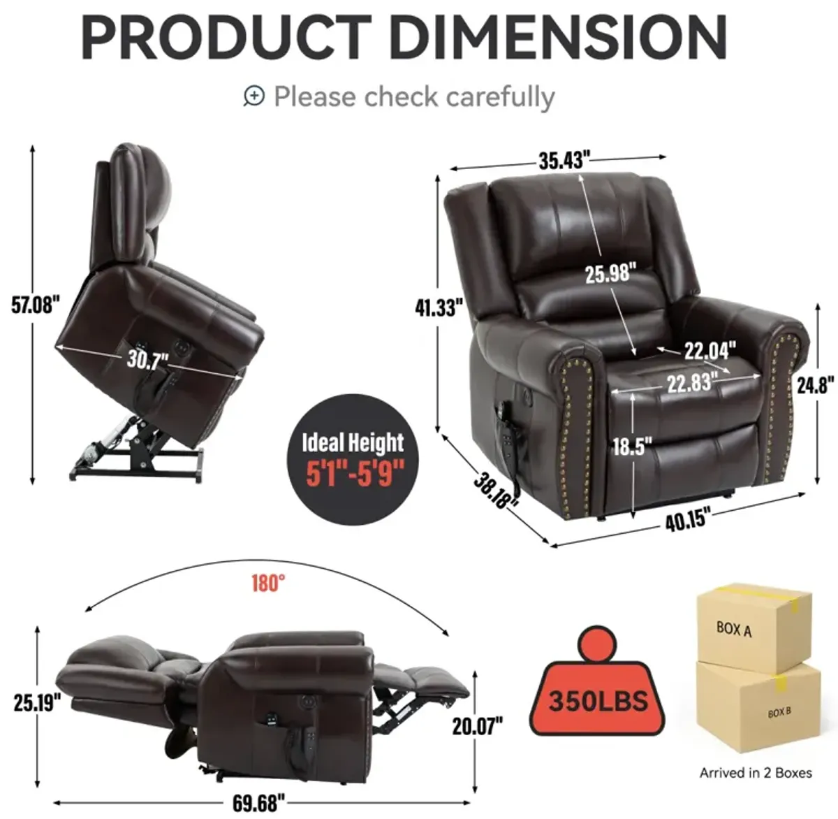 350 lbs Power Lift Recliner with Heat Massage