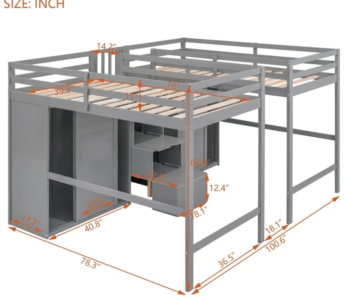 Merax Double Loft Beds with Wardrobes and Staircase