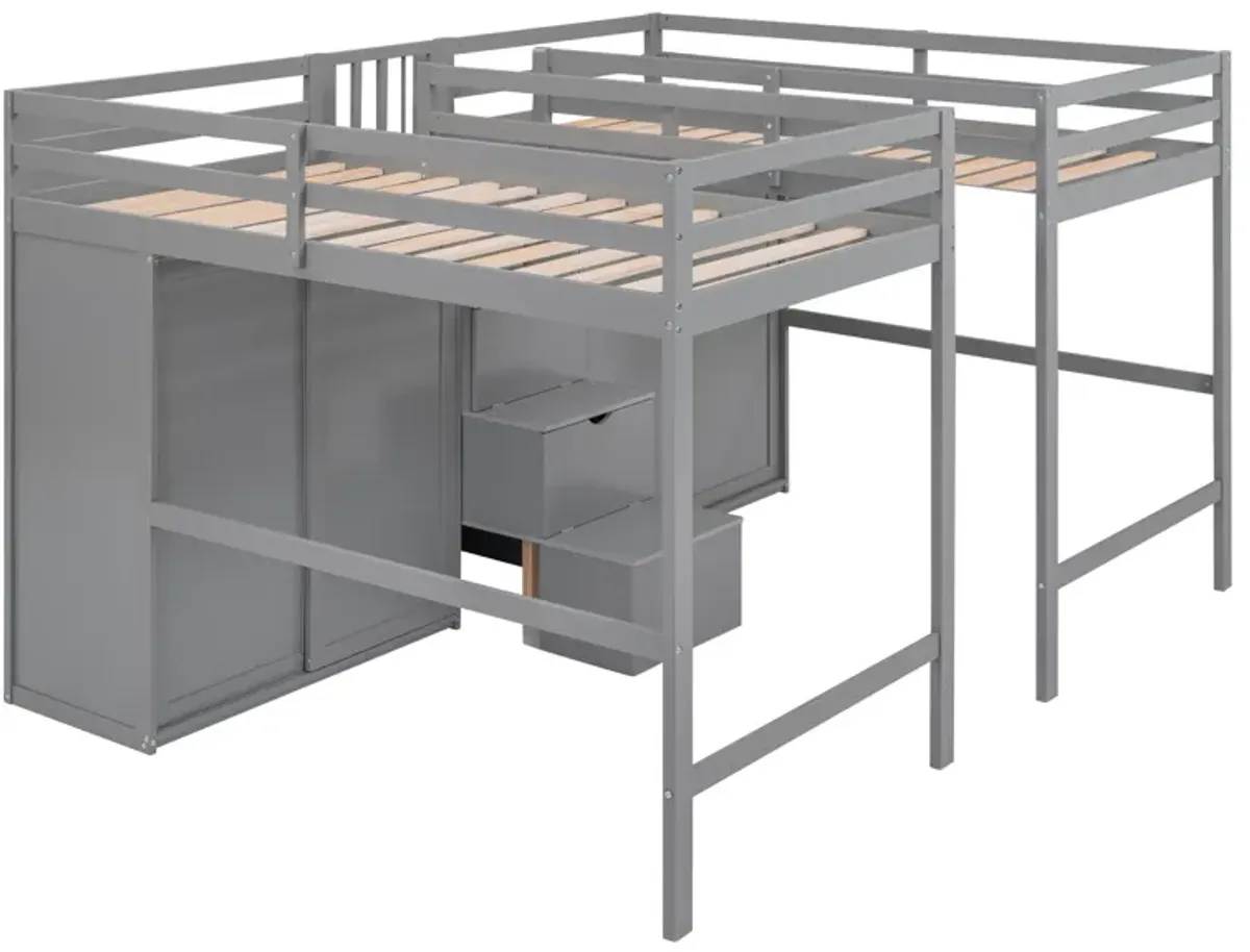 Merax Double Loft Beds with Wardrobes and Staircase