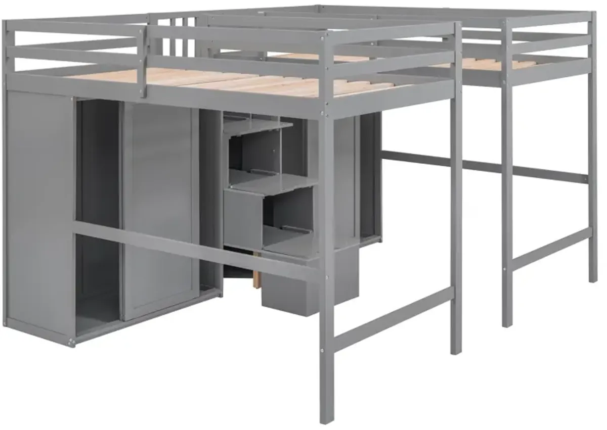 Merax Double Loft Beds with Wardrobes and Staircase